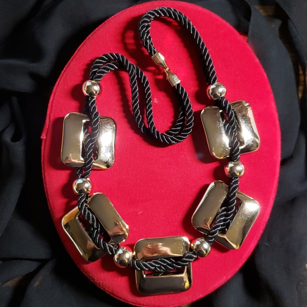 Gold with Black Roping Necklace